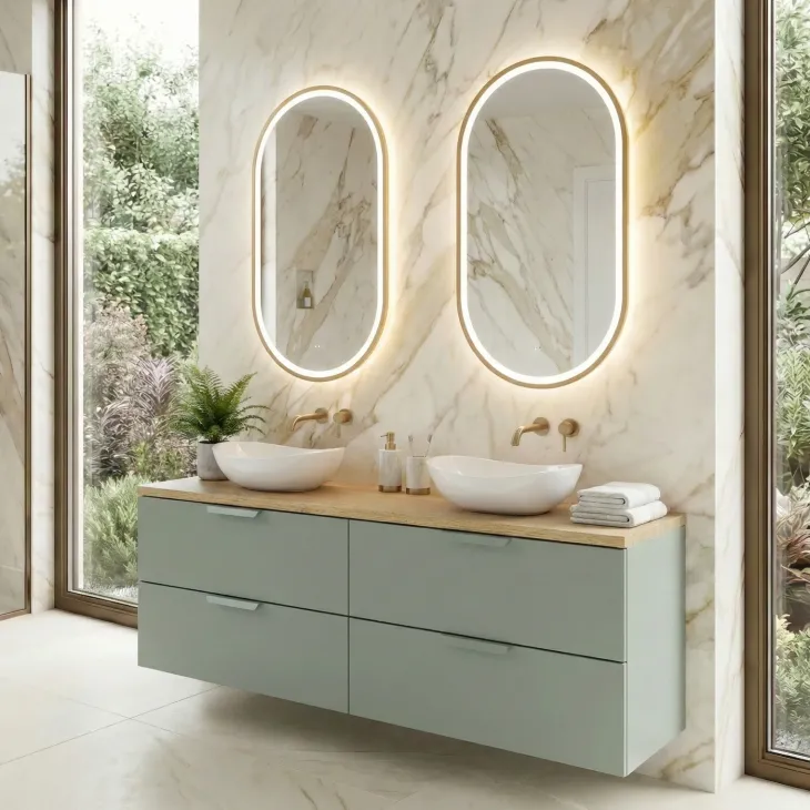 Mobile bagno sospeso 120cm 4 cassetti verde salvia rovere Speranza