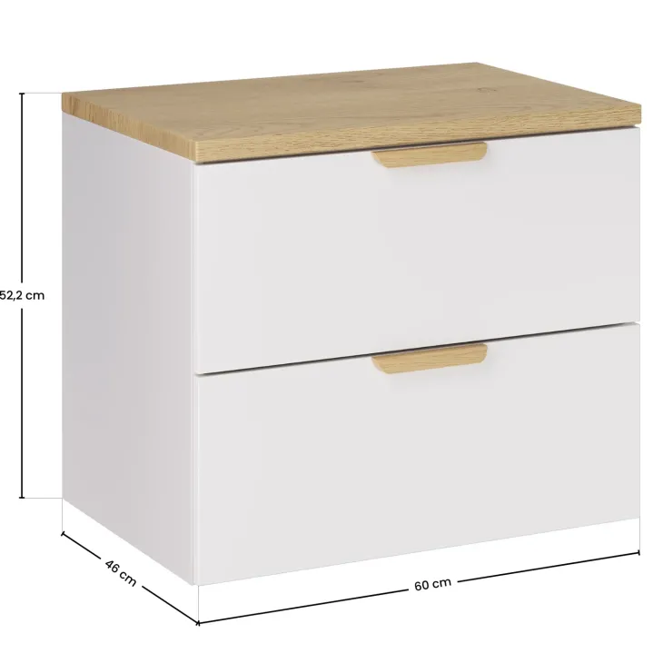 Mobile bagno sospeso 60cm 2 cassetti bianco rovere Speranza