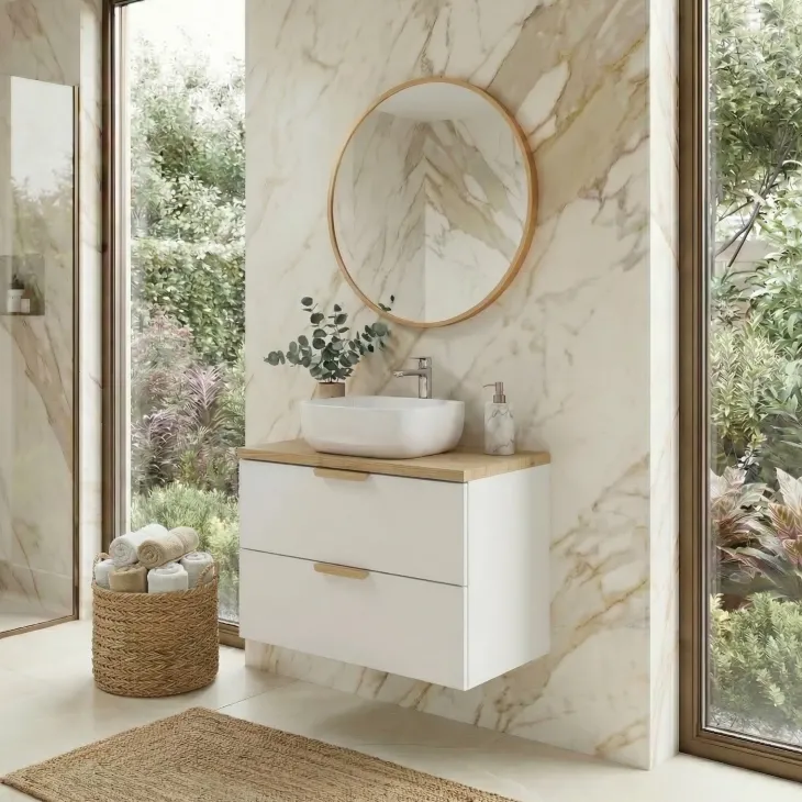 Mobile bagno sospeso 60cm 2 cassetti bianco rovere Speranza