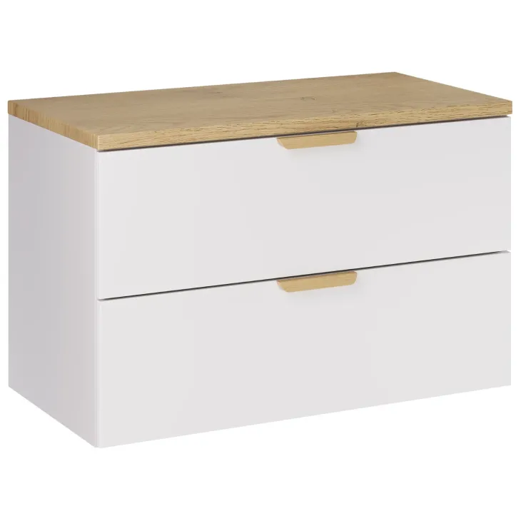 Mobile bagno sospeso 80cm 2 cassetti bianco rovere Speranza