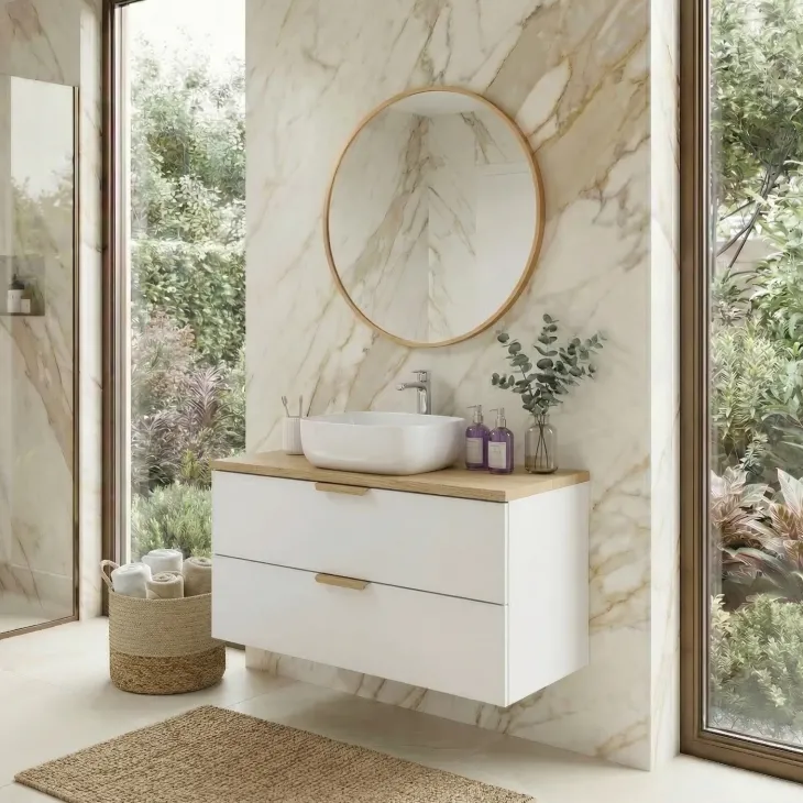 Mobile bagno sospeso 80cm 2 cassetti bianco rovere Speranza