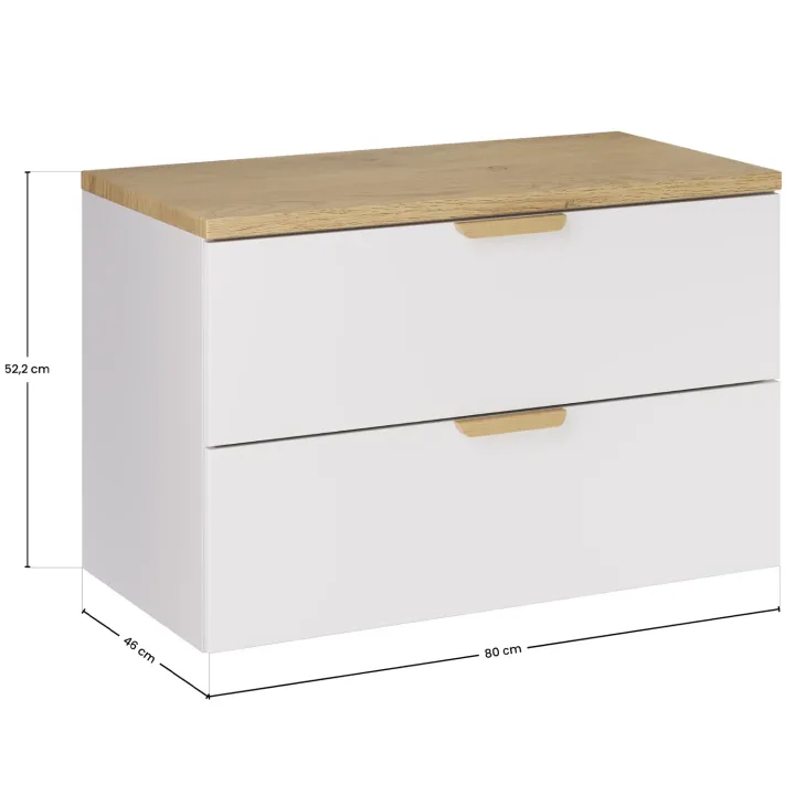 Mobile bagno sospeso 80cm 2 cassetti bianco rovere Speranza