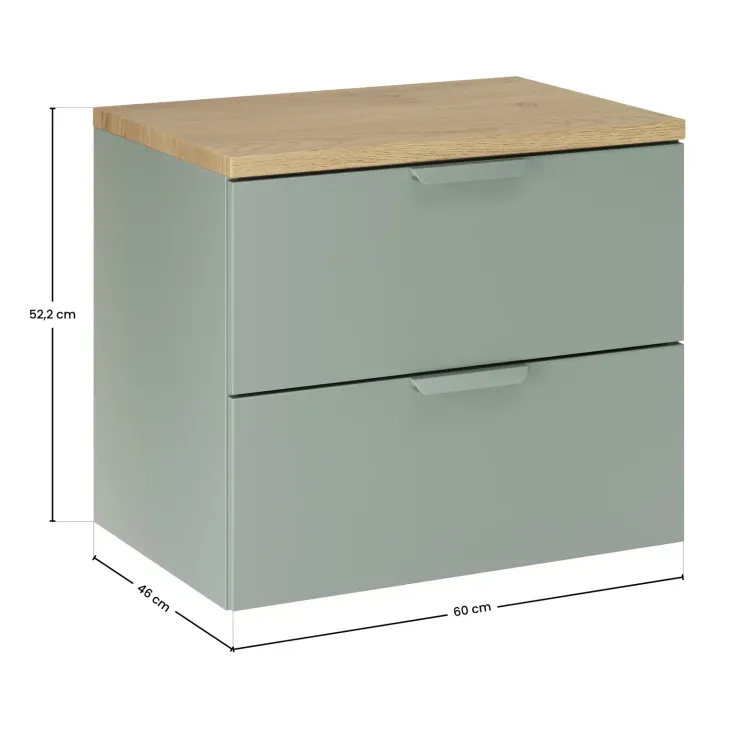 Mobile bagno sospeso 60cm 2 cassetti verde salvia rovere Speranza