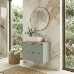 Mobile bagno sospeso 60cm 2 cassetti verde salvia rovere Speranza