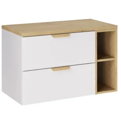 Mobile bagno sospeso 80cm 2 cassetti e vani bianco rovere Speranza