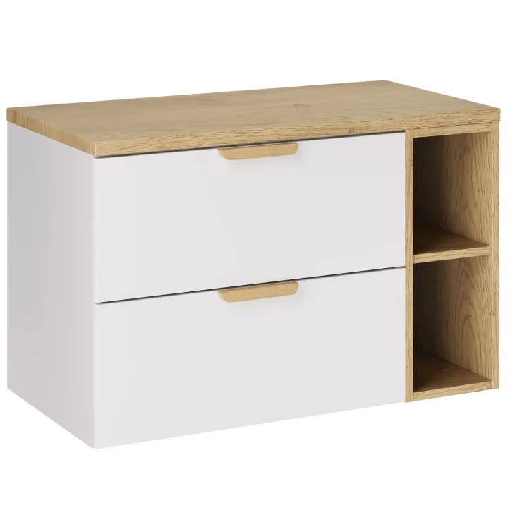 Mobile bagno sospeso 80cm 2 cassetti e vani bianco rovere Speranza