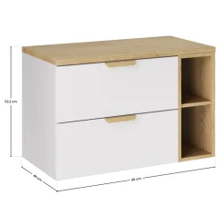 Mobile bagno sospeso 80cm 2 cassetti e vani bianco rovere Speranza