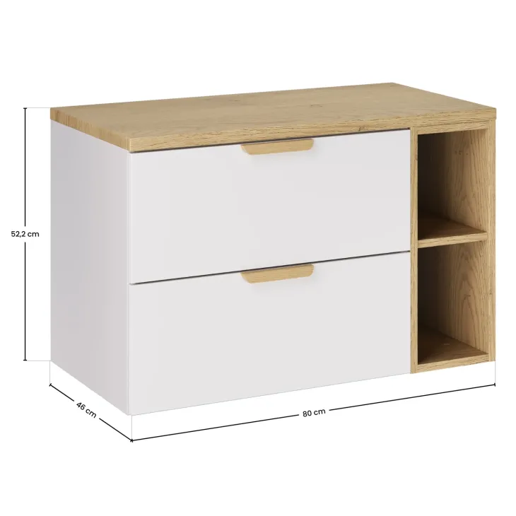 Mobile bagno sospeso 80cm 2 cassetti e vani bianco rovere Speranza