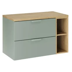 Mobile bagno sospeso 80cm 2 cassetti e vani verde salvia rovere Speranza