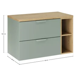 Mobile bagno sospeso 80cm 2 cassetti e vani verde salvia rovere Speranza