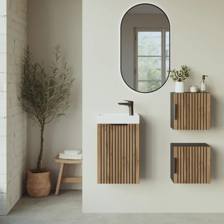 Mobile bagno sospeso 40cm cm con lavabo quercia antracite Limpid