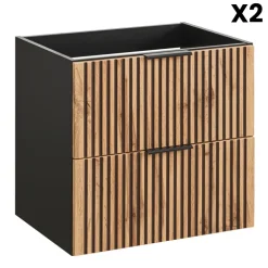 Mobile bagno sospeso 120cm cm con 2 lavabi da incasso, 2 specchi, colonna e cubotti quercia antracite Limpid