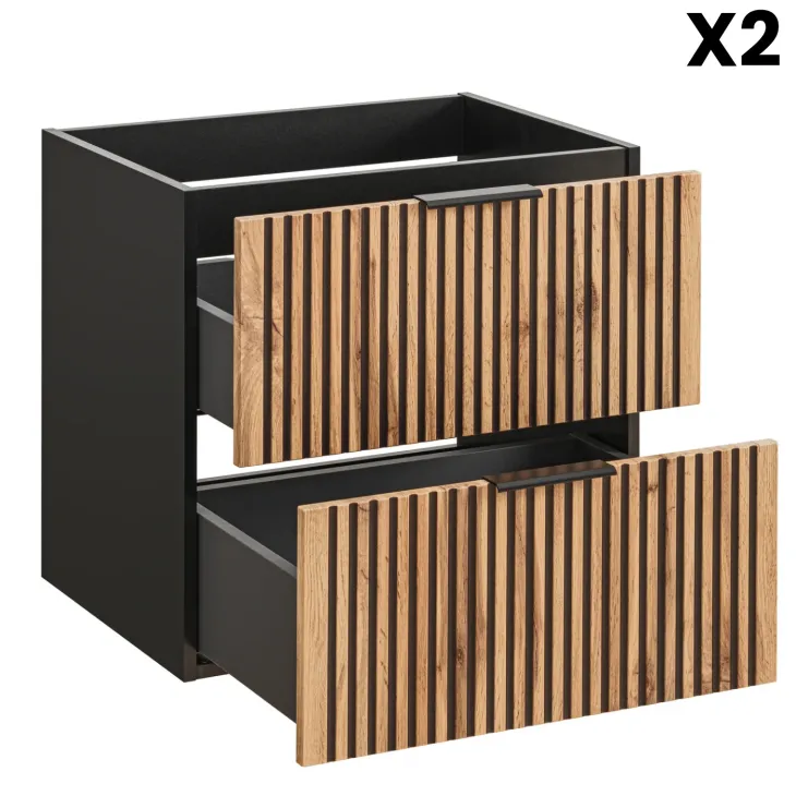 Mobile bagno sospeso 120cm cm con 2 lavabi da incasso, 2 specchi, colonna e cubotti quercia antracite Limpid