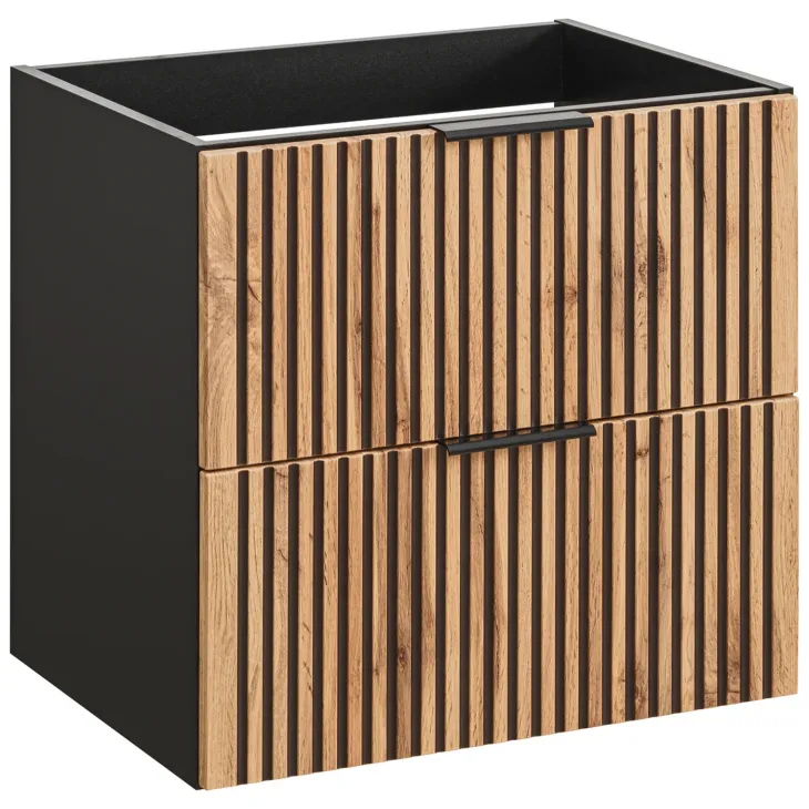 Mobile bagno sospeso 80cm cm con lavabo, specchio, colonna e cubotti quercia antracite Limpid