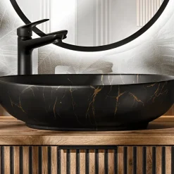Mobile bagno sospeso 80cm cm con lavabo, specchio, colonna e cubotti quercia antracite Limpid