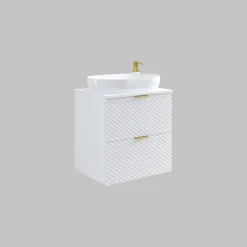 Mobile bagno sospeso 61cm con colonna bianco frontali decorati Konny