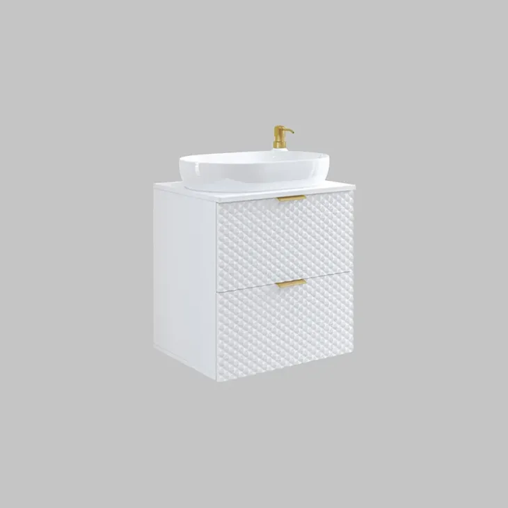 Mobile bagno sospeso 61cm con colonna bianco frontali decorati Konny