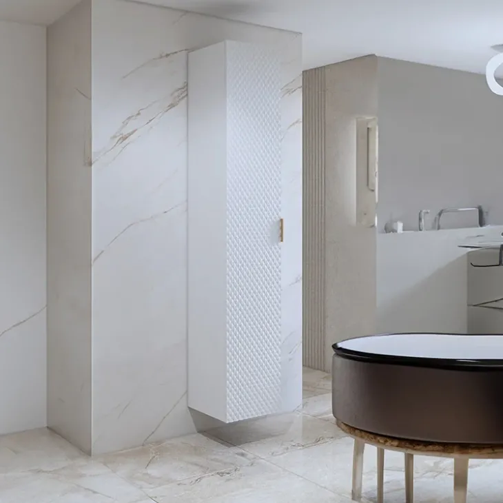 Mobile bagno sospeso 61cm con colonna bianco frontali decorati Konny