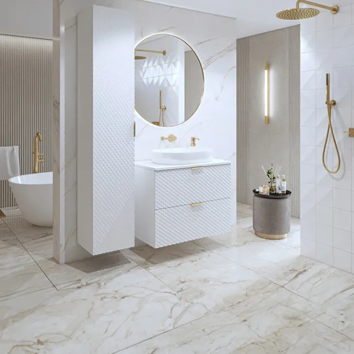 Mobile bagno sospeso 80cm con colonna bianco frontali decorati Konny