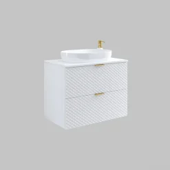 Mobile bagno sospeso 80cm con colonna bianco frontali decorati Konny