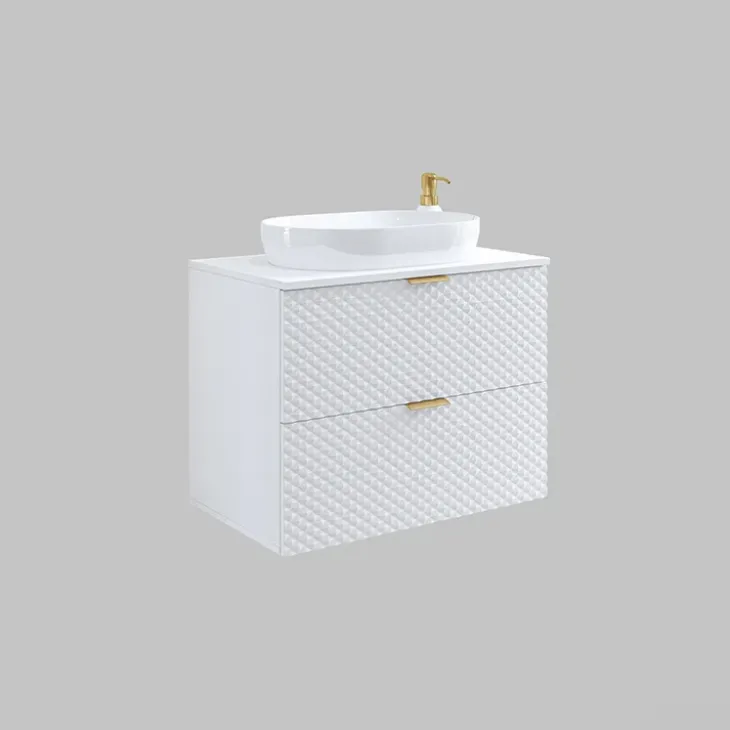 Mobile bagno sospeso 80cm con colonna bianco frontali decorati Konny