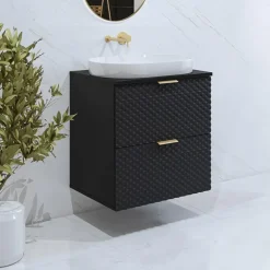 Mobile bagno sospeso 61cm con colonna nero frontali decorati Konny
