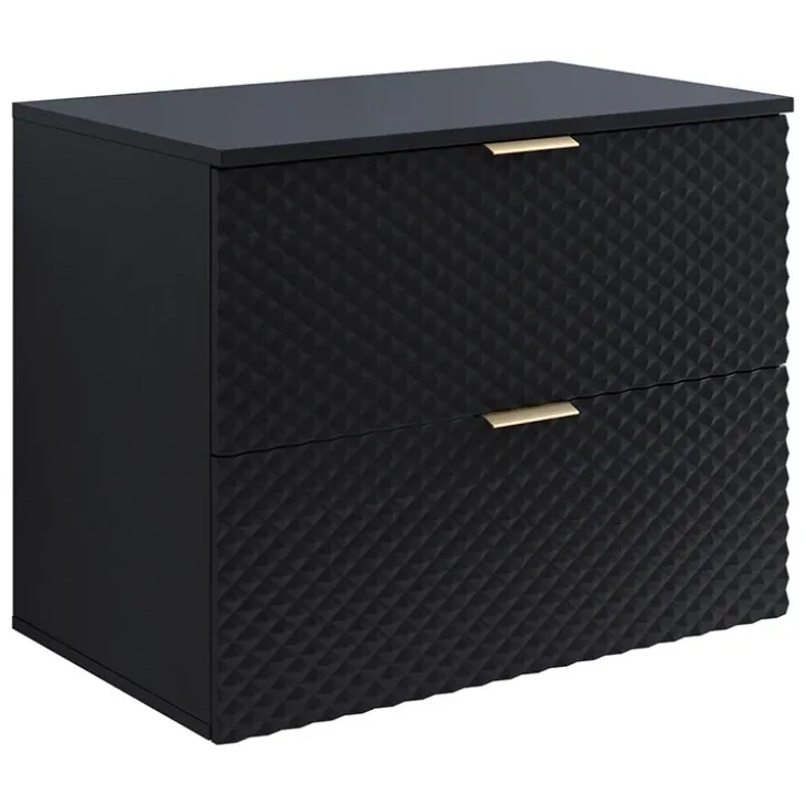 Mobile bagno sospeso 80cm con colonna nero frontali decorati Konny