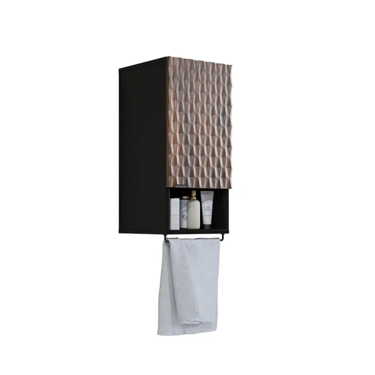 Mobile bagno sospeso 82cm con colonna e pensile nero frontali noce decorati Silvy