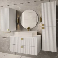 Mobile bagno sospeso 80cm con colonna e pensile maniglie oro bianco Bursa