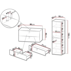 Mobile bagno sospeso 80cm con colonna 2 cassetti bianco Bursa 2