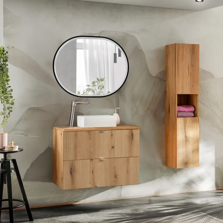 Mobile bagno sospeso 80cm con colonna rovere Rovery