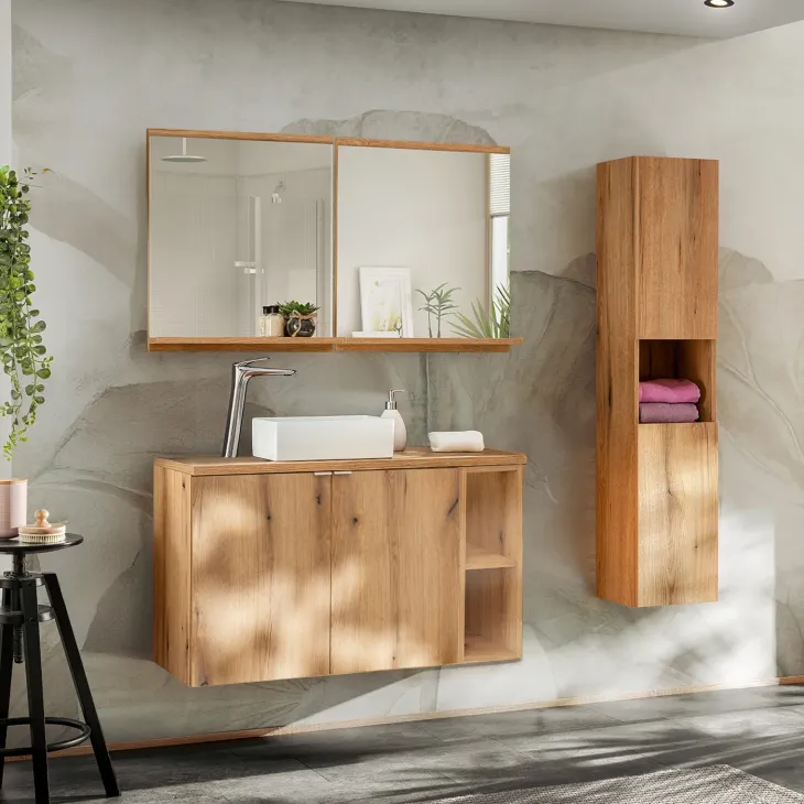 Mobile bagno sospeso 100cm con colonna rovere Rovery