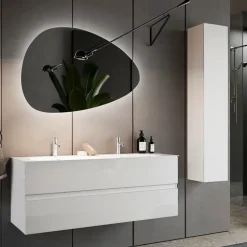 Mobile bagno sospeso 120cm con doppio lavabo e specchio bianco lucido Moon