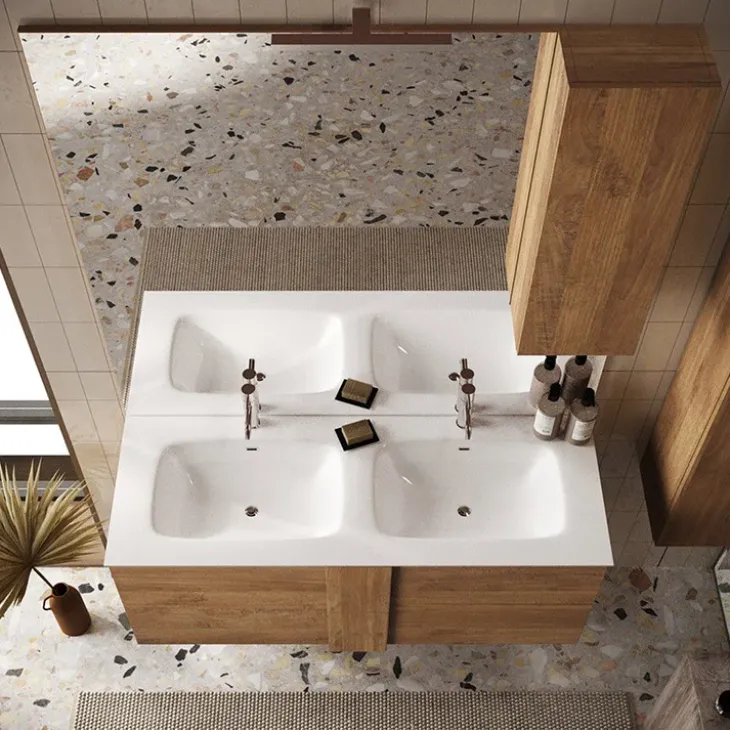 Mobile bagno sospeso 120cm con doppio lavabo e specchio rovere scuro Alvarez