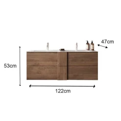 Mobile bagno sospeso 120cm con doppio lavabo e specchio rovere scuro Alvarez