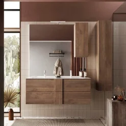 Mobile bagno sospeso 120cm con doppio lavabo e specchio rovere scuro Alvarez