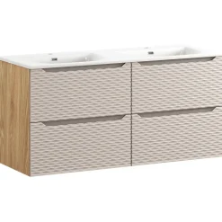 Mobile bagno sospeso 120cm con doppio lavabo da incasso beige rovere Swim