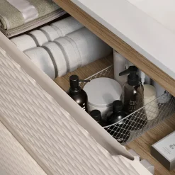 Mobile bagno sospeso 120cm con doppio lavabo da incasso beige rovere Swim