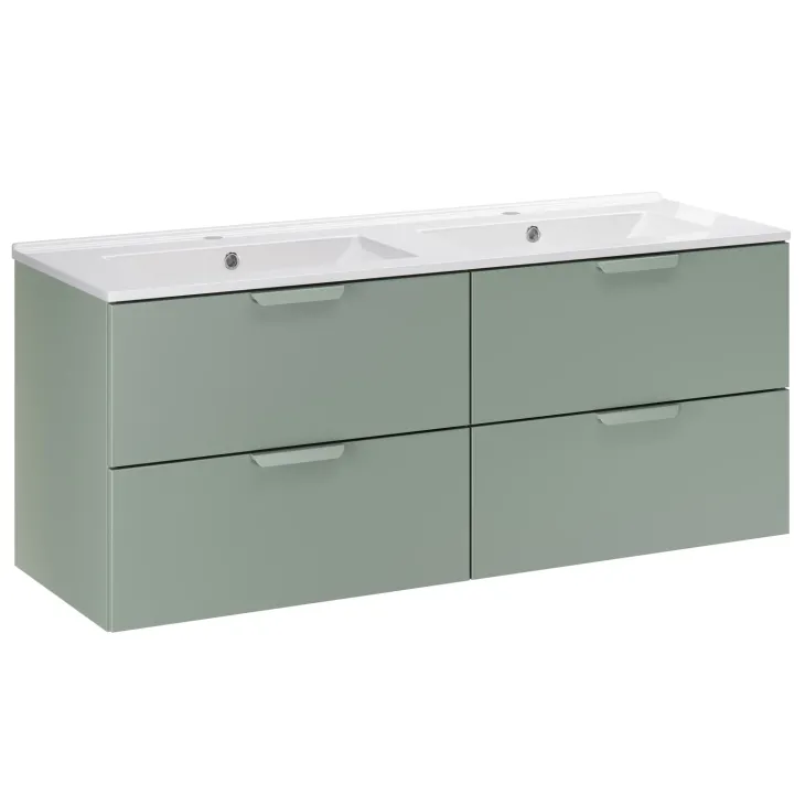 Mobile bagno sospeso 120cm con doppio lavabo 4 cassetti verde salvia Speranza