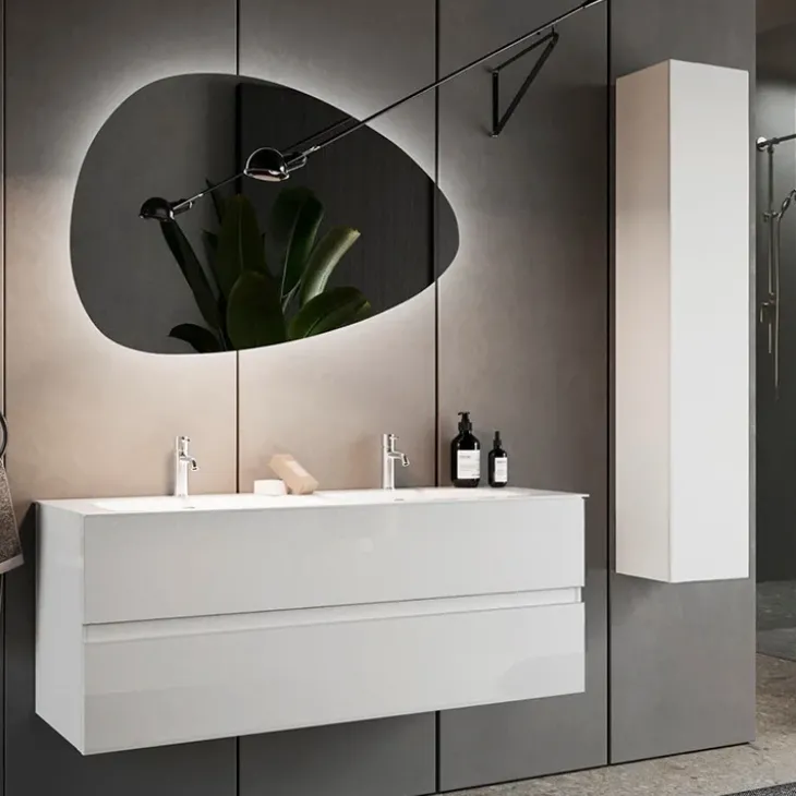 Mobile bagno sospeso 120cm con doppio lavabo bianco lucido Moon