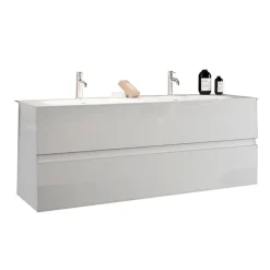 Mobile bagno sospeso 120cm con doppio lavabo bianco lucido Moon