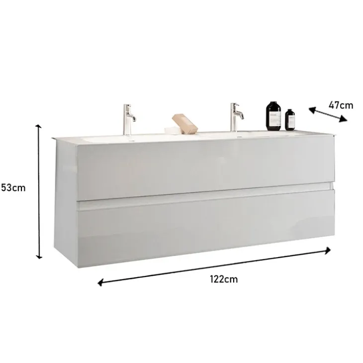 Mobile bagno sospeso 120cm con doppio lavabo bianco lucido Moon