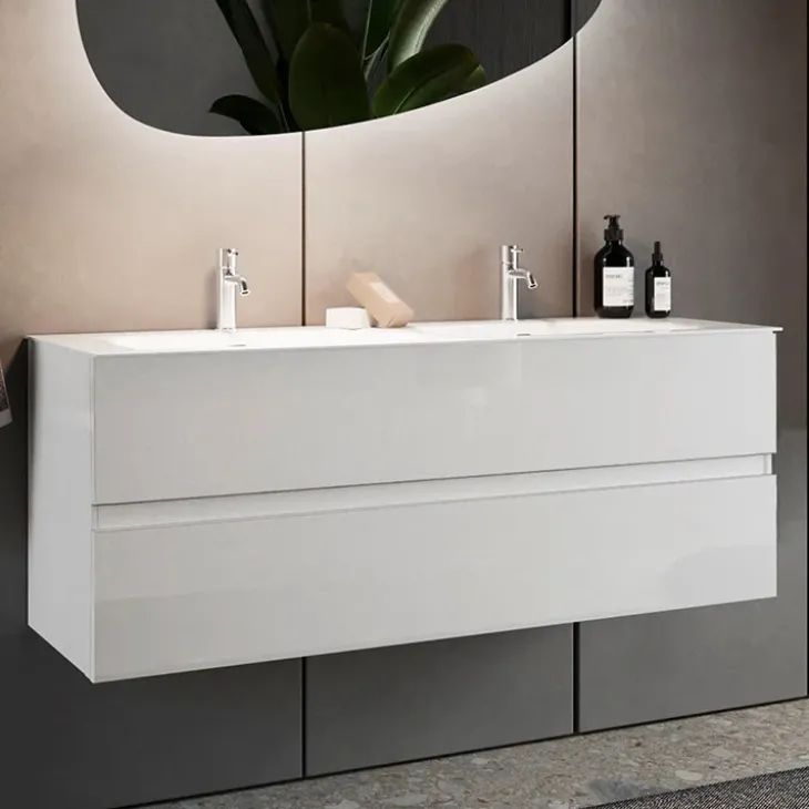 Mobile bagno sospeso 120cm con doppio lavabo bianco lucido Moon