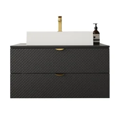 Mobile bagno sospeso 80cm con lavabo 2 cassetti nero Hakone 4