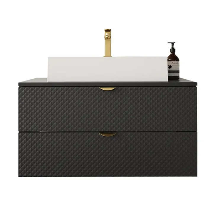 Mobile bagno sospeso 80cm con lavabo 2 cassetti nero Hakone 4