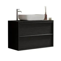 Mobile bagno sospeso 105cm con lavabo 2 cassetti nero frassinato Absolut