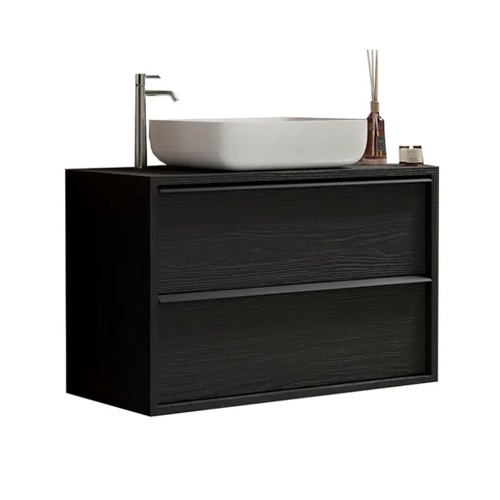 Mobile bagno sospeso 105cm con lavabo 2 cassetti nero frassinato Absolut