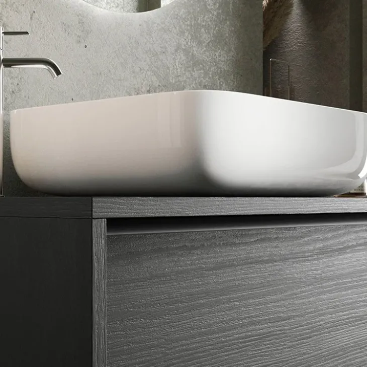 Mobile bagno sospeso 105cm con lavabo 2 cassetti nero frassinato Absolut