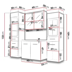 Mobile bagno sospeso 60cm con lavabo, specchio e 2 colonne vetrate rovere chiaro Luz