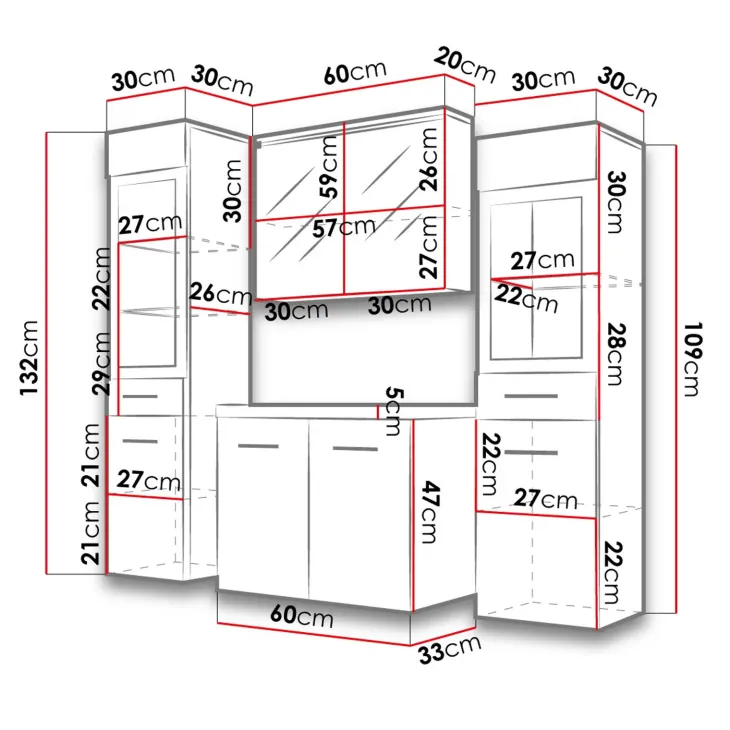 Mobile bagno sospeso 60cm con lavabo, specchio e 2 colonne vetrate rovere chiaro Luz